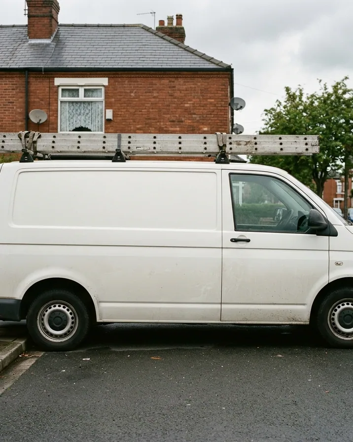 The van on a residential street