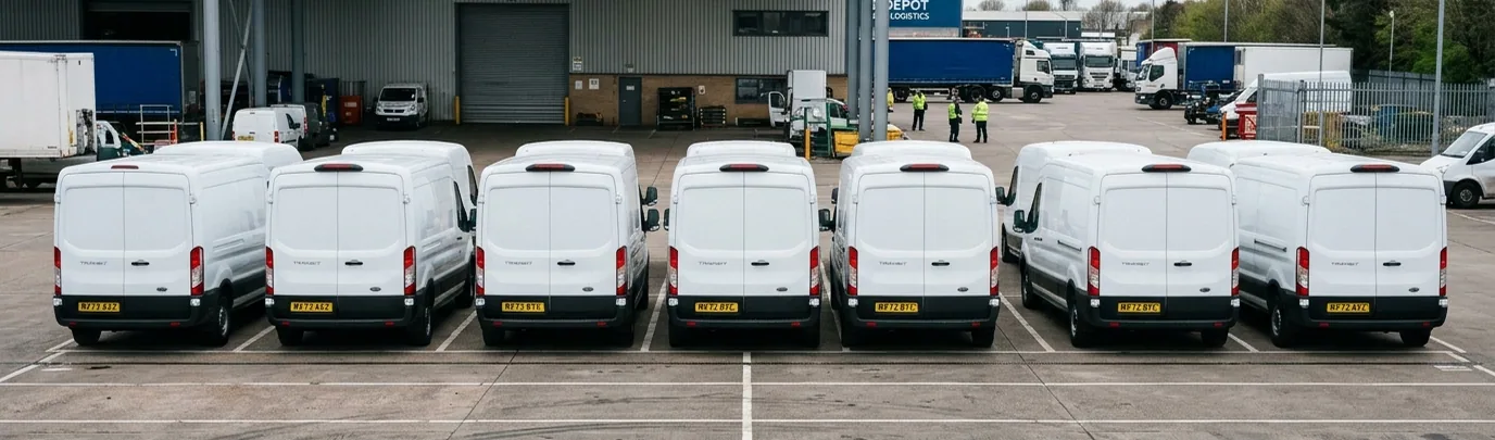 Fleet vans lined up on a yard