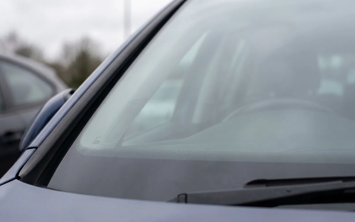 The same windscreen after repair, the chip gone